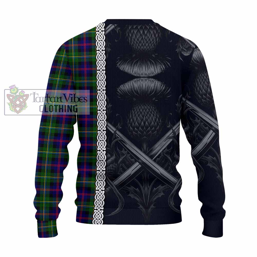 Malcolm Tartan Knitted Sweater with Family Crest Cross Sword Thistle Celtic Vibes - Tartan Vibes Clothing