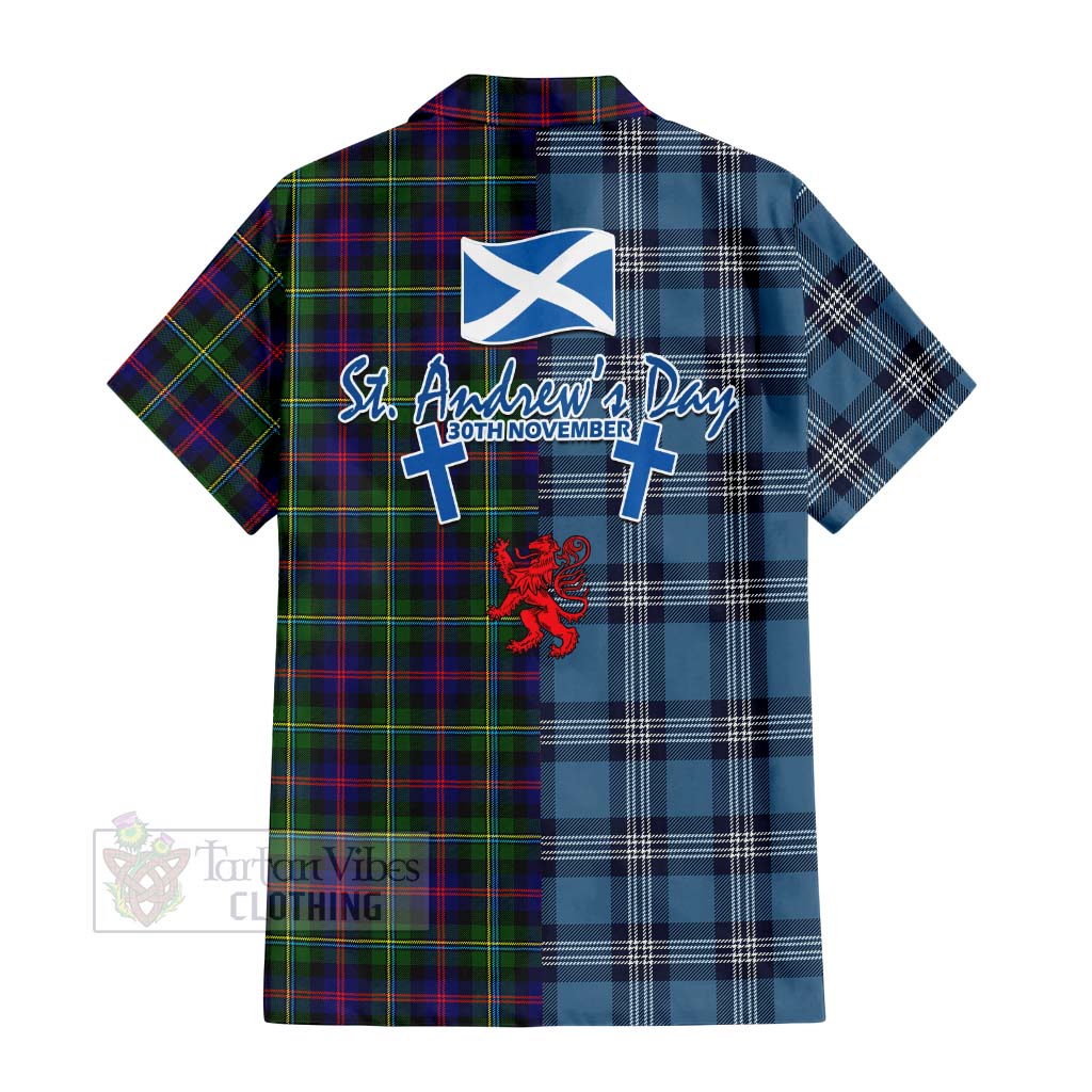 Tartan Vibes Clothing Malcolm Tartan Short Sleeve Button Shirt Happy St. Andrew's Day Half Tartan Style