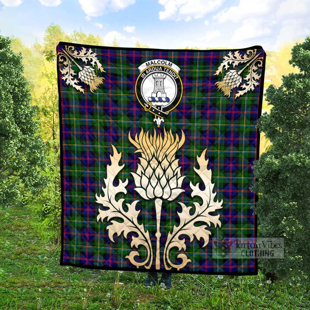 Tartan Vibes Clothing Malcolm Tartan Quilt with Family Crest and Golden Thistle Style