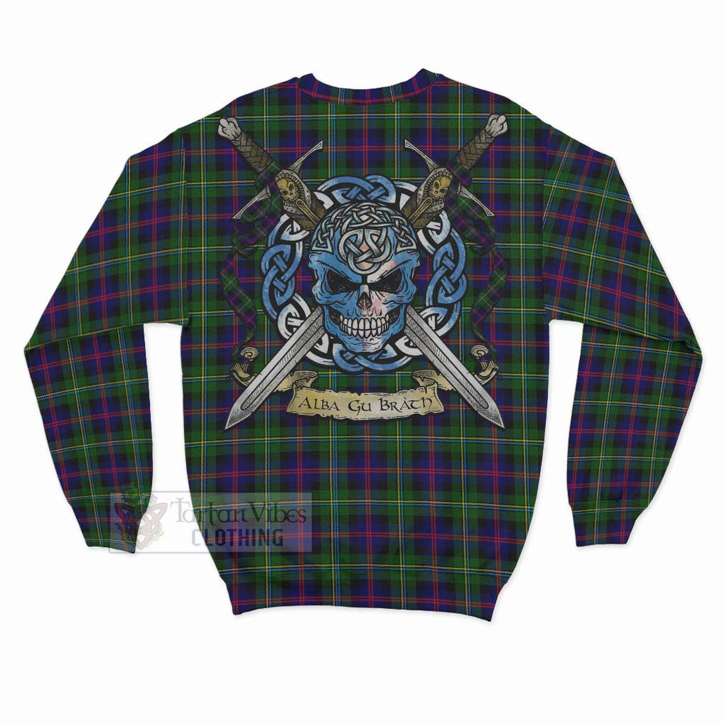 Tartan Vibes Clothing Malcolm Tartan Sweatshirt with Family Crest Celtic Skull Style