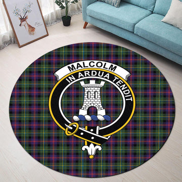 Malcolm Tartan Round Rug with Family Crest