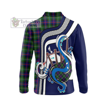 Malcolm Tartan Long Sleeve Polo Shirt with Epic Bagpipe Style