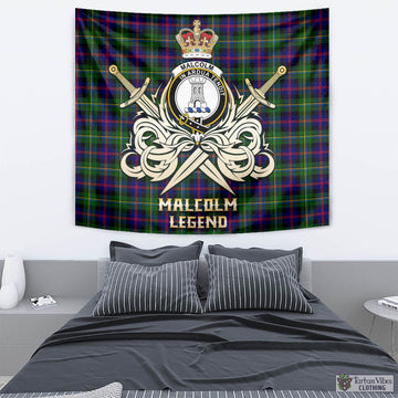 Malcolm Tartan Tapestry with Clan Crest and the Golden Sword of Courageous Legacy