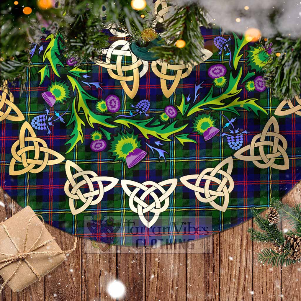 Tartan Vibes Clothing Malcolm Tartan Christmas Tree Skirt with Thistle Celtic Knot Style