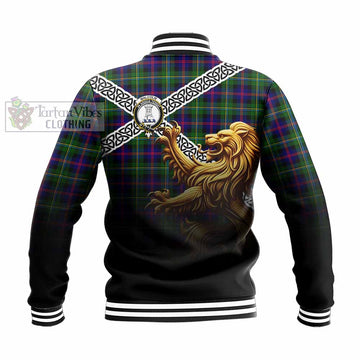 Malcolm Crest Tartan Baseball Jacket with Golden Lion Emblem Celtic Style - Tartan Vibes Clothing