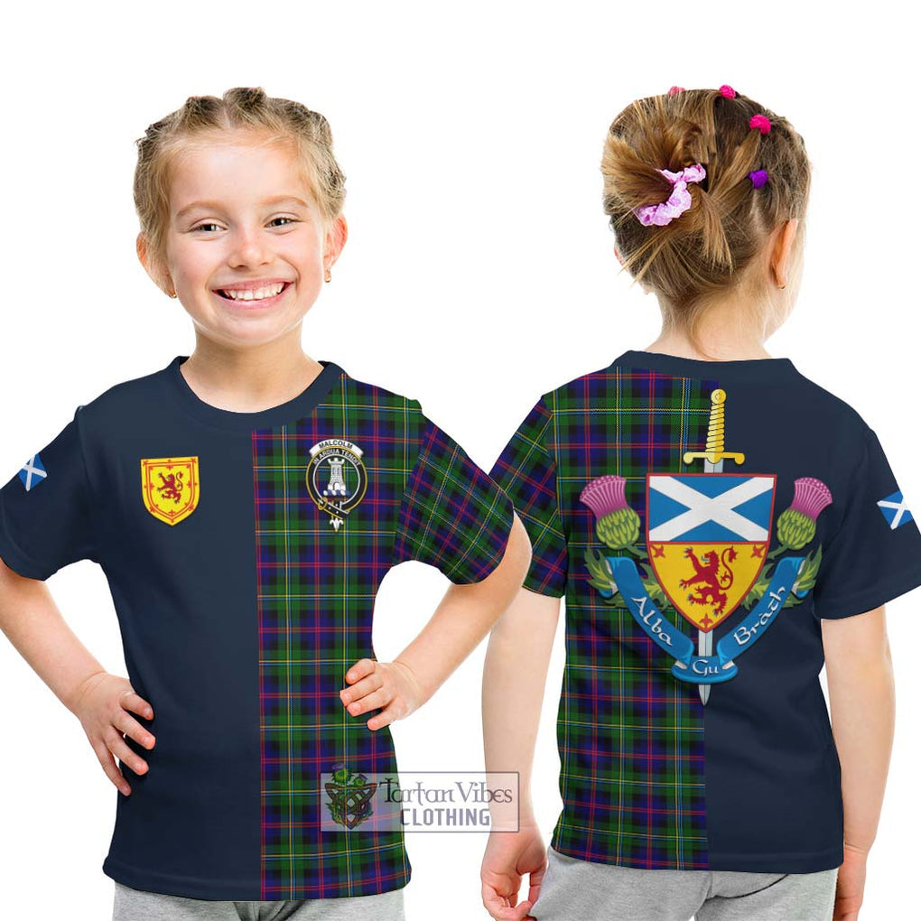 Tartan Vibes Clothing Malcolm Tartan Kid T-Shirt with Scottish Lion Royal Arm Half Style