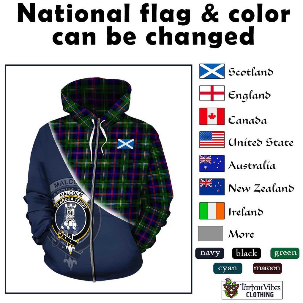 Malcolm Tartan Hoodie with Personalised National Flag and Family Crest Half Style - Tartanvibesclothing Shop