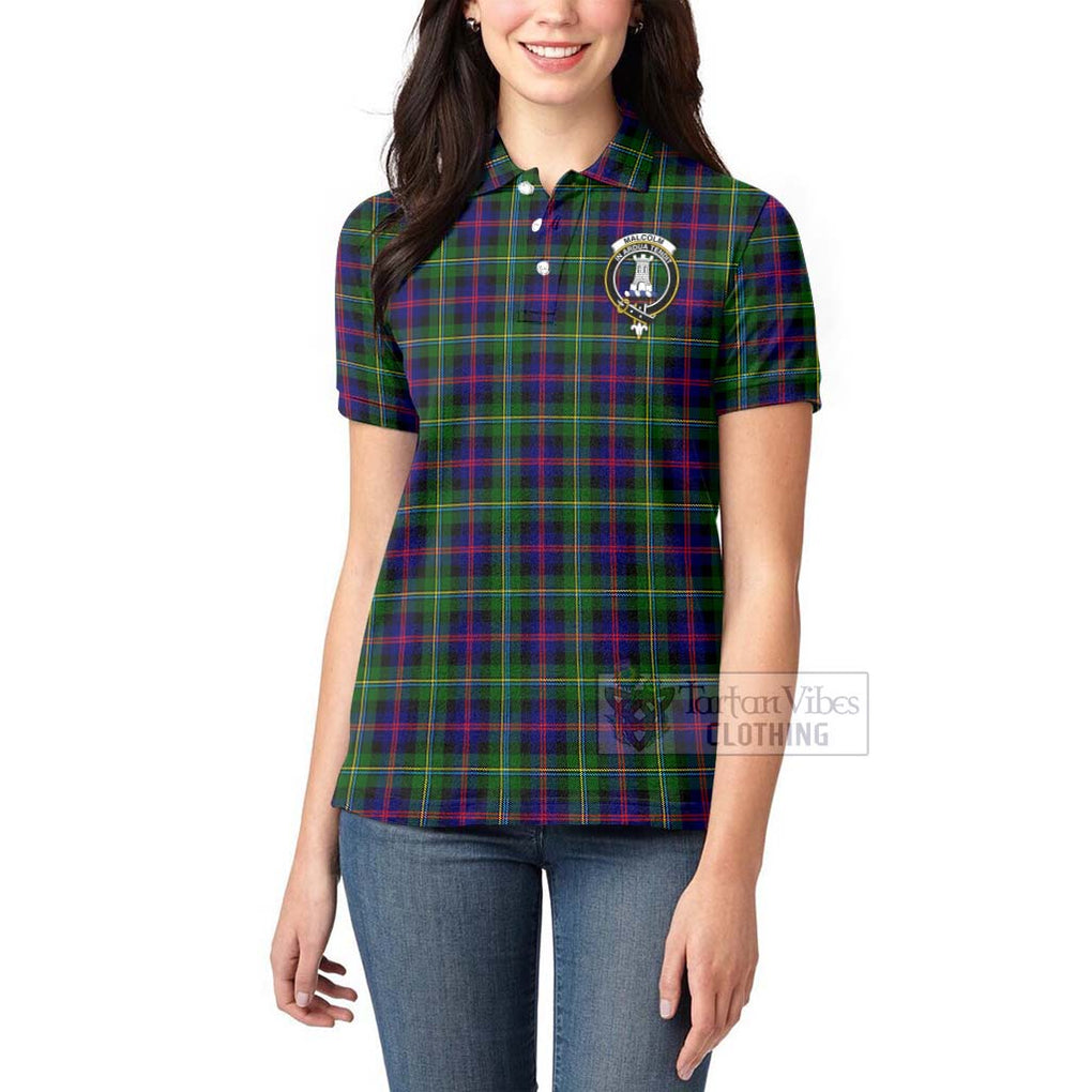 Tartan Vibes Clothing Malcolm Tartan Women's Polo Shirt with Family Crest Celtic Skull Style