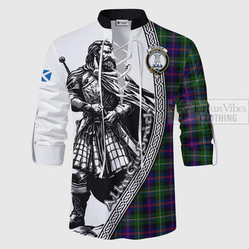 Malcolm Tartan Clan Crest Ghillie Kilt Shirt with Highlander Warrior Celtic Style