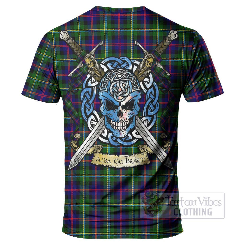 Tartan Vibes Clothing Malcolm Tartan T-Shirt with Family Crest Celtic Skull Style