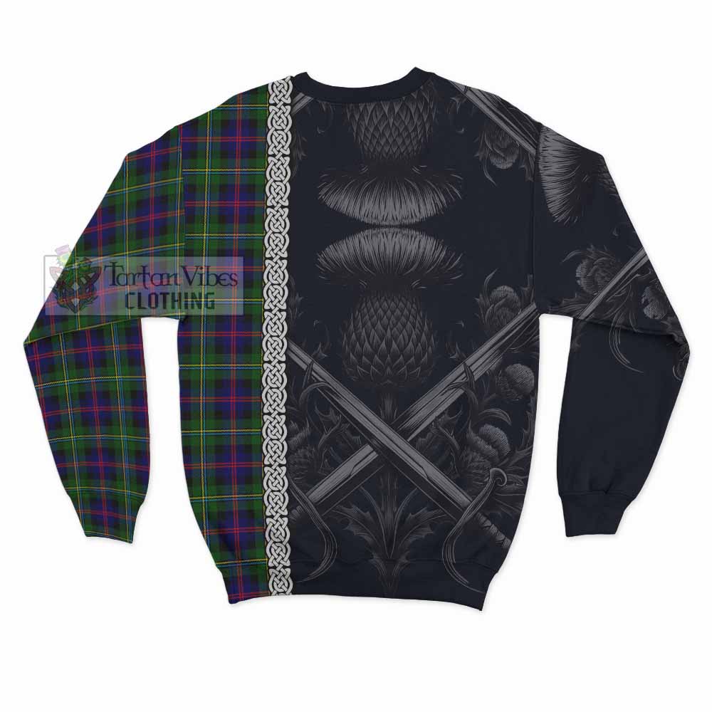 Tartan Vibes Clothing Malcolm Tartan Sweatshirt with Family Crest Cross Sword Thistle Celtic Vibes