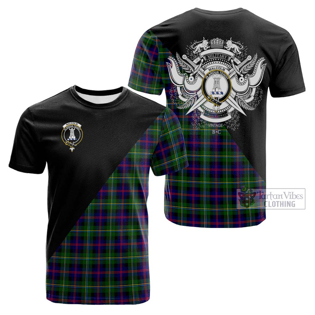 Tartan Vibes Clothing Malcolm Tartan Cotton T-shirt with Family Crest and Military Logo Style