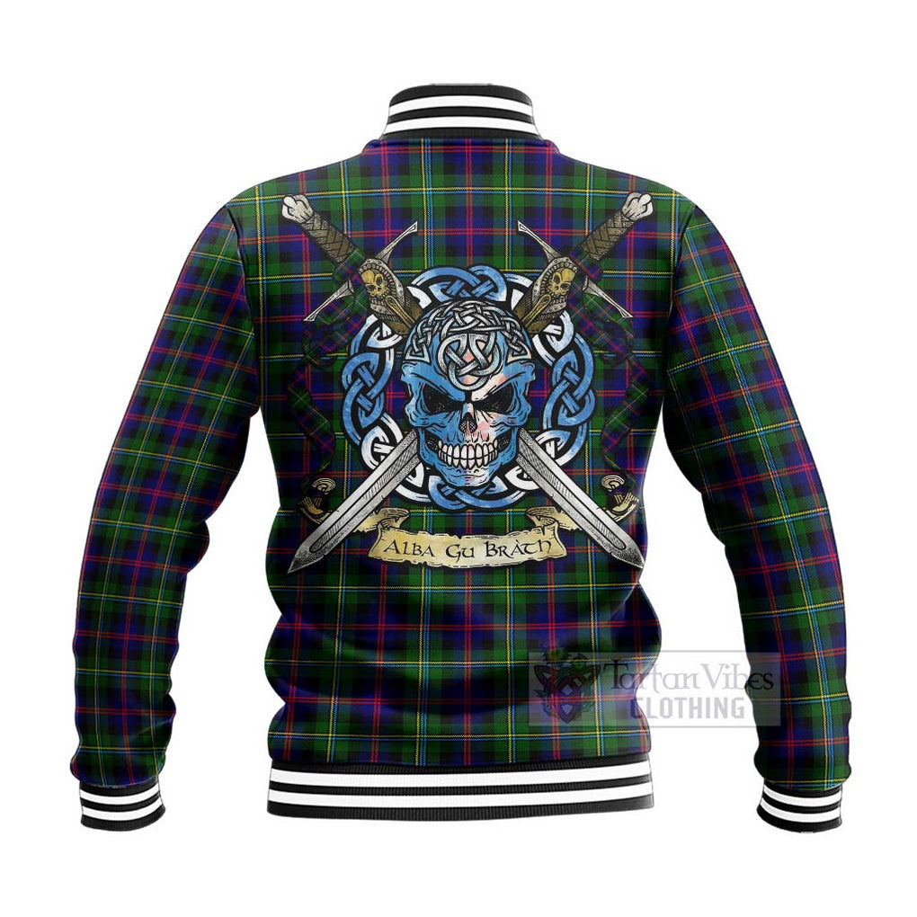 Tartan Vibes Clothing Malcolm Tartan Baseball Jacket with Family Crest Celtic Skull Style