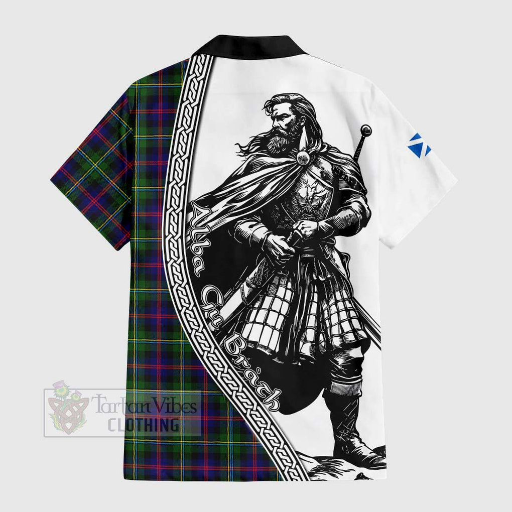 Tartan Vibes Clothing Malcolm Tartan Clan Crest Short Sleeve Button Shirt with Highlander Warrior Celtic Style