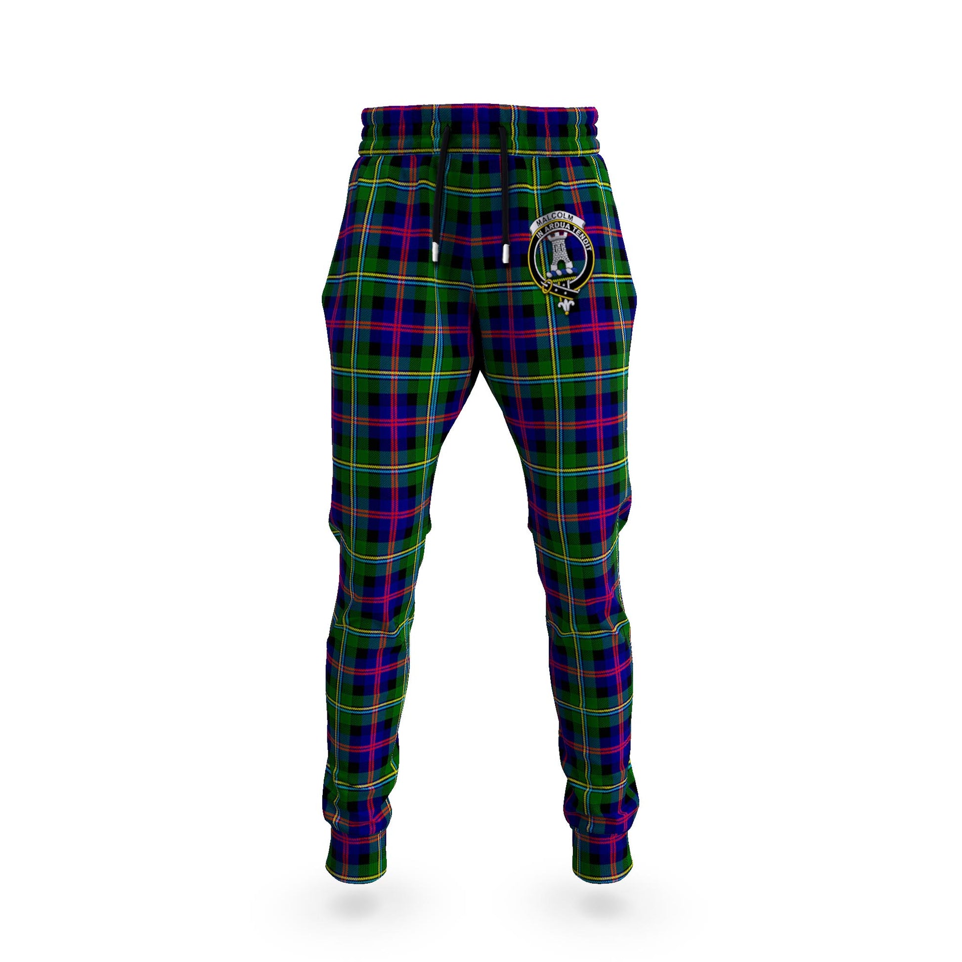 Malcolm Tartan Joggers Pants with Family Crest - Tartanvibesclothing