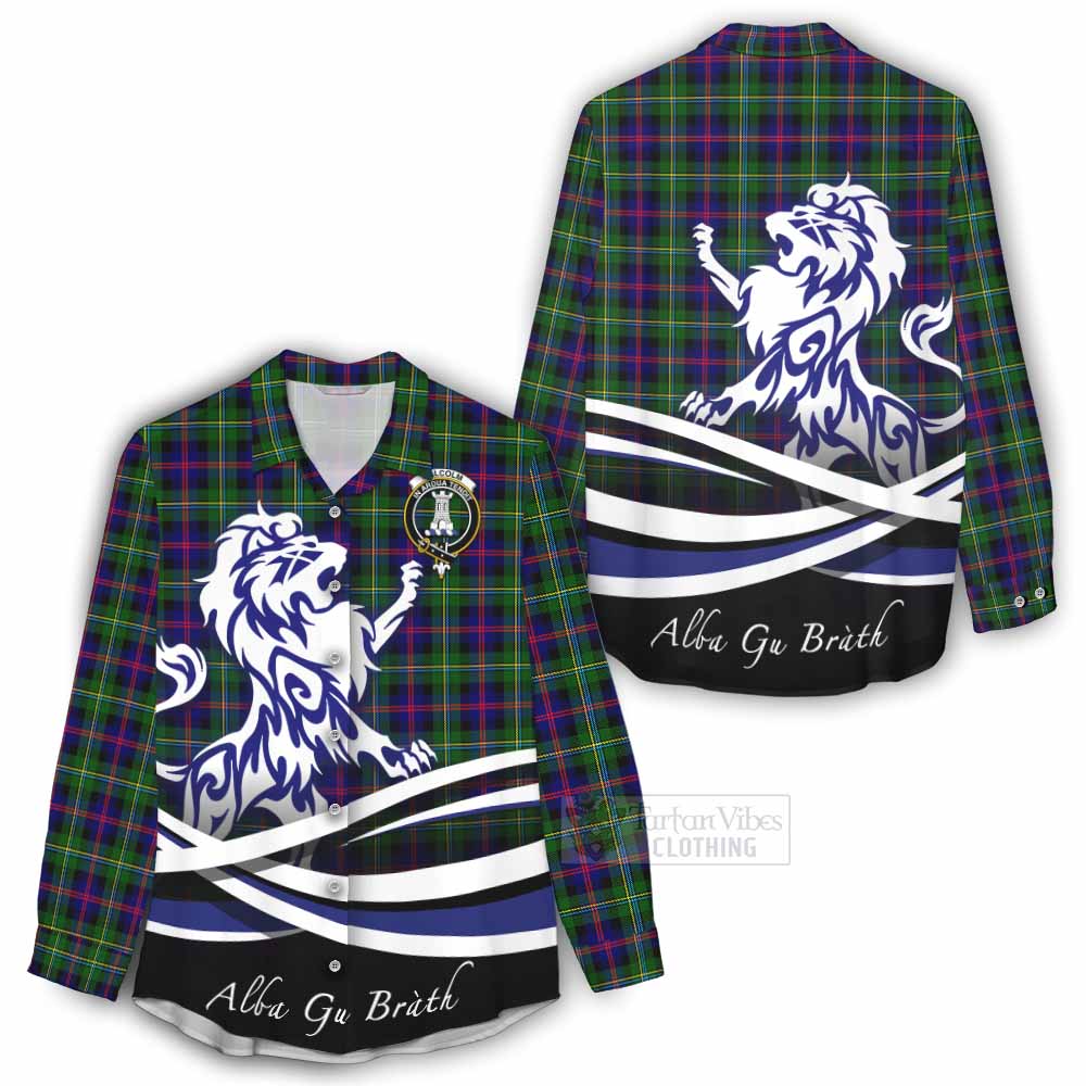 Tartan Vibes Clothing Malcolm Tartan Women's Casual Shirt with Alba Gu Brath Regal Lion Emblem