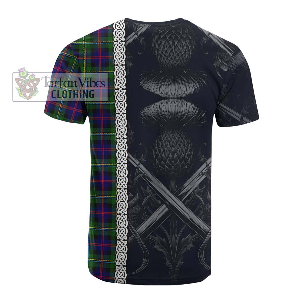 Tartan Vibes Clothing Malcolm Tartan Cotton T-shirt with Family Crest Cross Sword Thistle Celtic Vibes