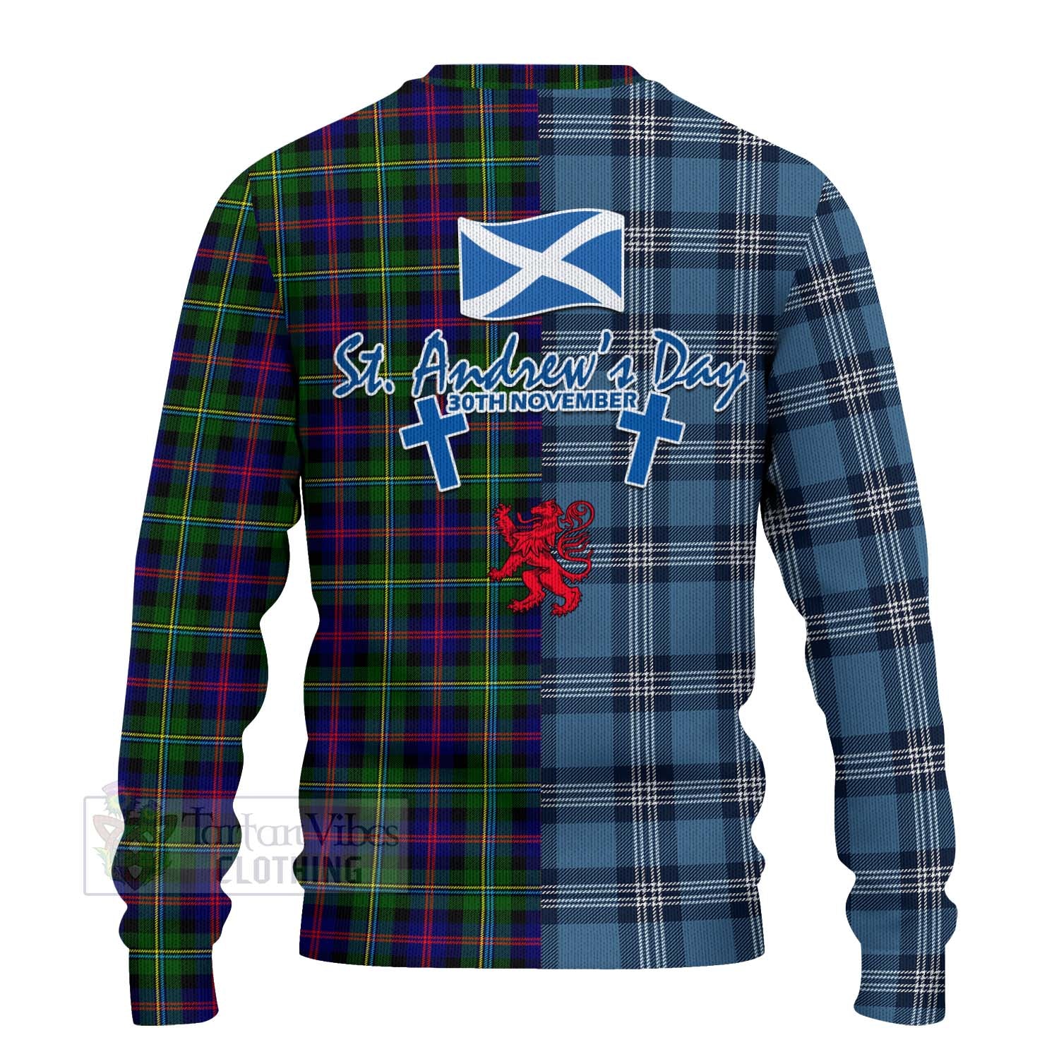 Tartan Vibes Clothing Malcolm Tartan Knitted Sweater Happy St. Andrew's Day Half Tartan Style