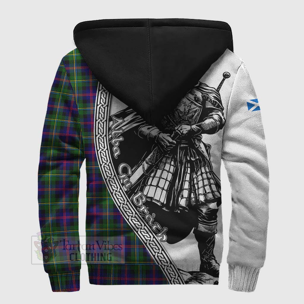 Tartan Vibes Clothing Malcolm Tartan Clan Crest Sherpa Hoodie with Highlander Warrior Celtic Style