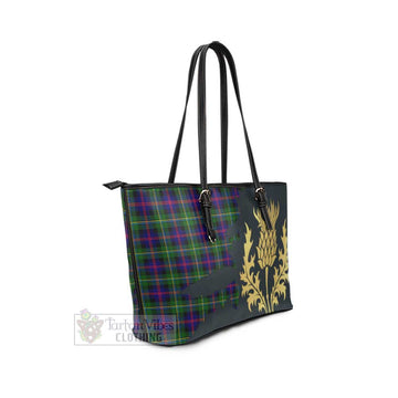 Malcolm Tartan Leather Tote Bag Gold Thistle Style - Tartan Vibes Clothing