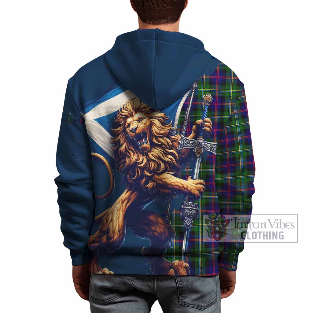 Marshall Tartan Family Crest Hoodie with Scottish Majestic Lion