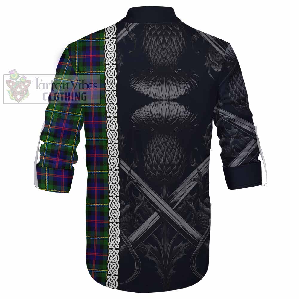 Tartan Vibes Clothing Malcolm Tartan Ghillie Kilt Shirt with Family Crest Cross Sword Thistle Celtic Vibes