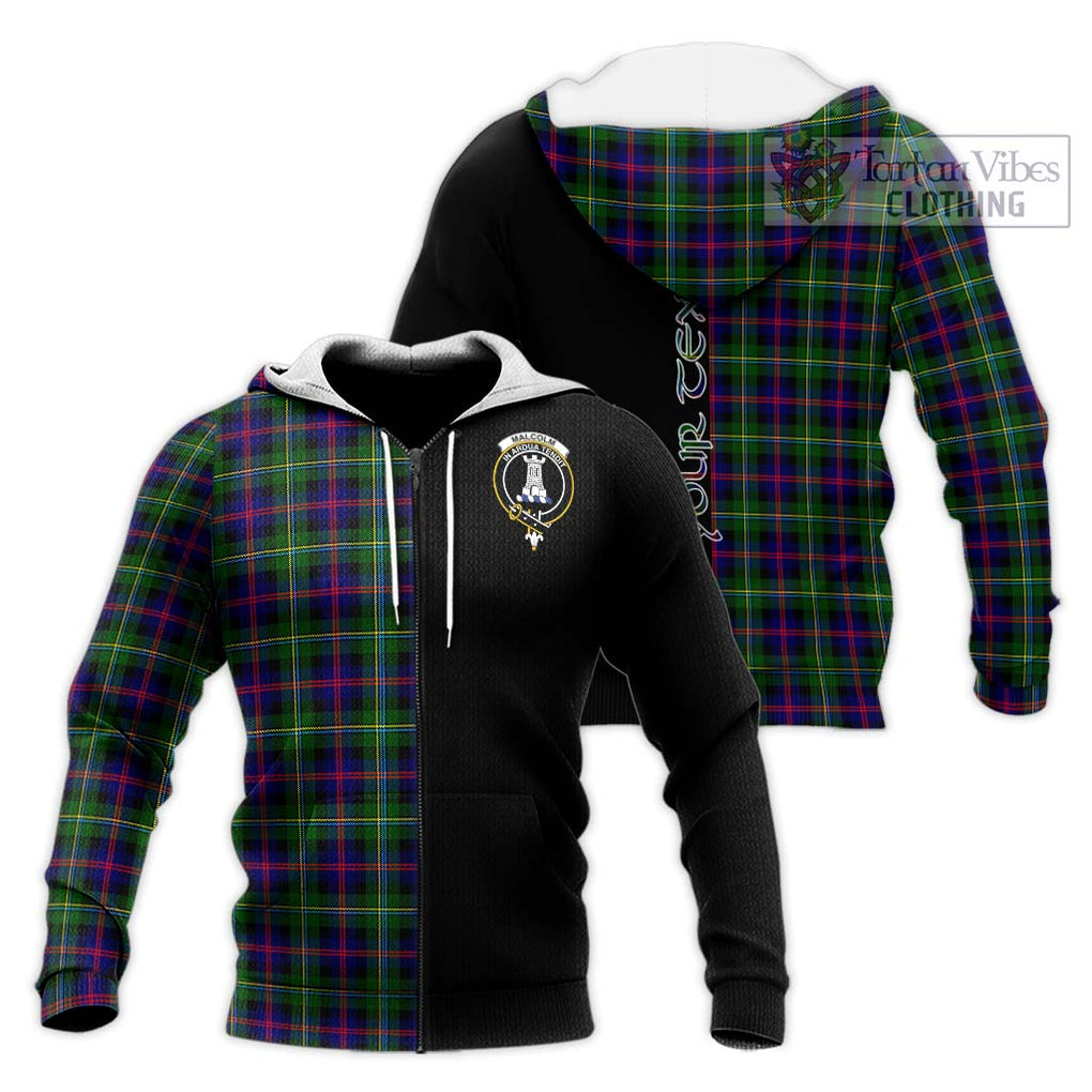 Malcolm Tartan Knitted Hoodie with Family Crest and Half Of Me Style Unisex Knitted Zip Hoodie - Tartanvibesclothing Shop