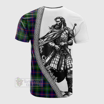 Malcolm Tartan Clan Crest Cotton T-shirt with Highlander Warrior Celtic Style