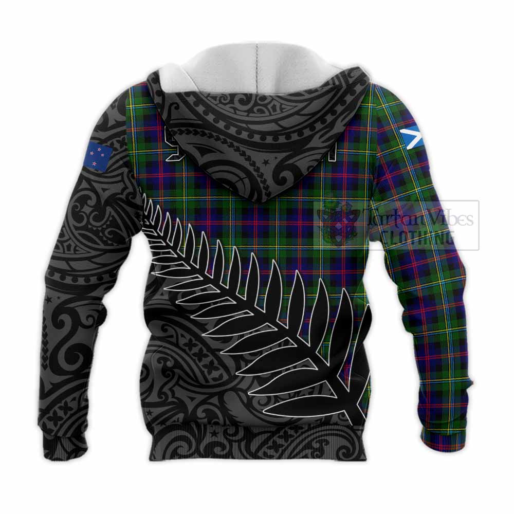 Tartan Vibes Clothing Malcolm Crest Tartan Knitted Hoodie with New Zealand Silver Fern Half Style