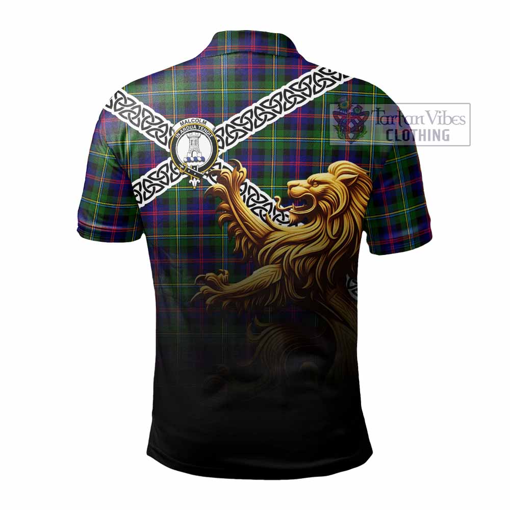 Malcolm Crest Tartan Polo Shirt with Golden Lion Emblem Celtic Style - Tartan Vibes Clothing