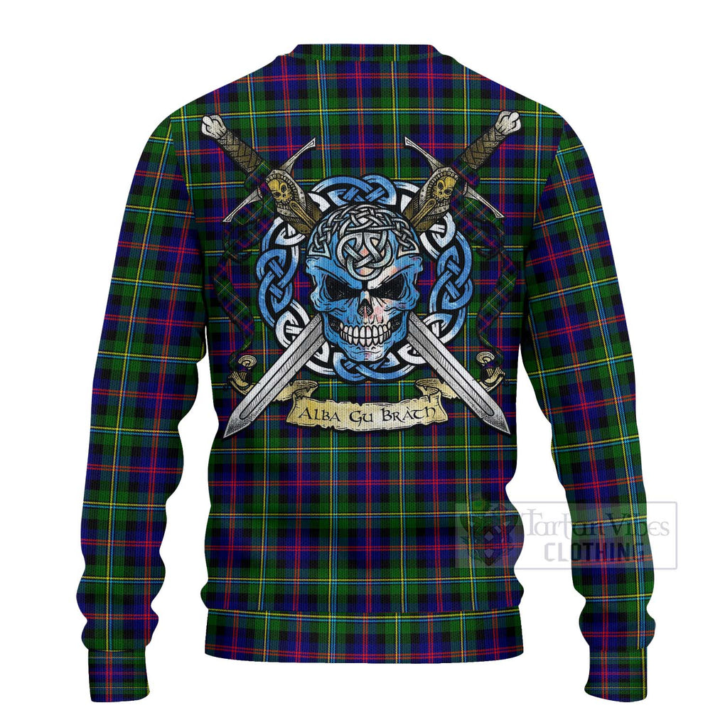 Tartan Vibes Clothing Malcolm Tartan Knitted Sweater with Family Crest Celtic Skull Style