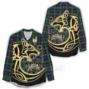 Malcolm Tartan Women's Casual Shirt with Family Crest Celtic Wolf Style