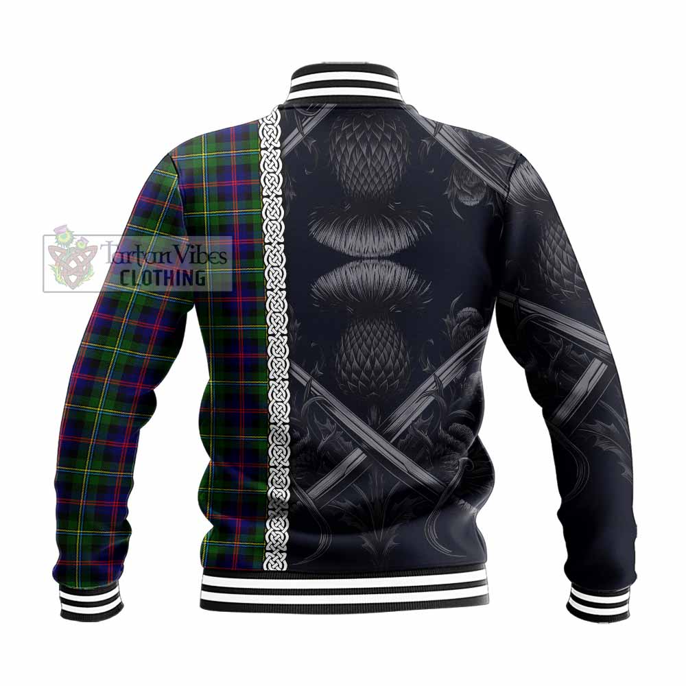 Tartan Vibes Clothing Malcolm Tartan Baseball Jacket with Family Crest Cross Sword Thistle Celtic Vibes