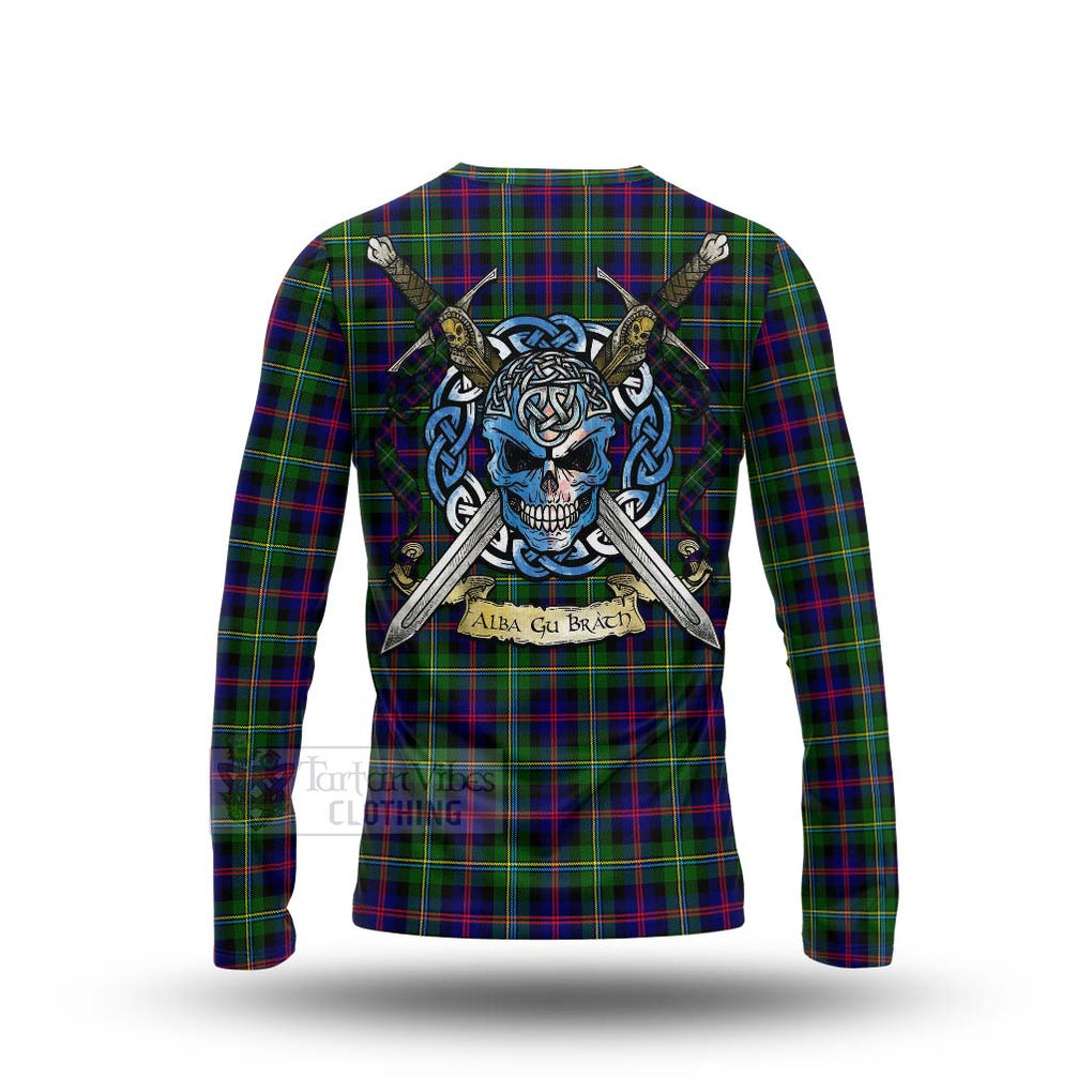 Tartan Vibes Clothing Malcolm Tartan Long Sleeve T-Shirt with Family Crest Celtic Skull Style