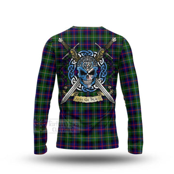 Malcolm Tartan Long Sleeve T-Shirt with Family Crest Celtic Skull Style