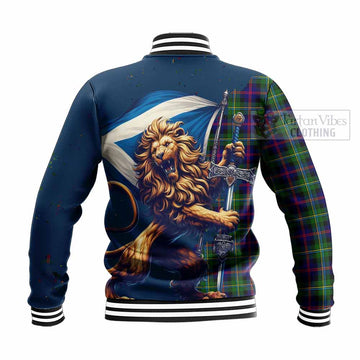Malcolm Tartan Family Crest Baseball Jacket with Scottish Majestic Lion - Tartan Vibes Clothing