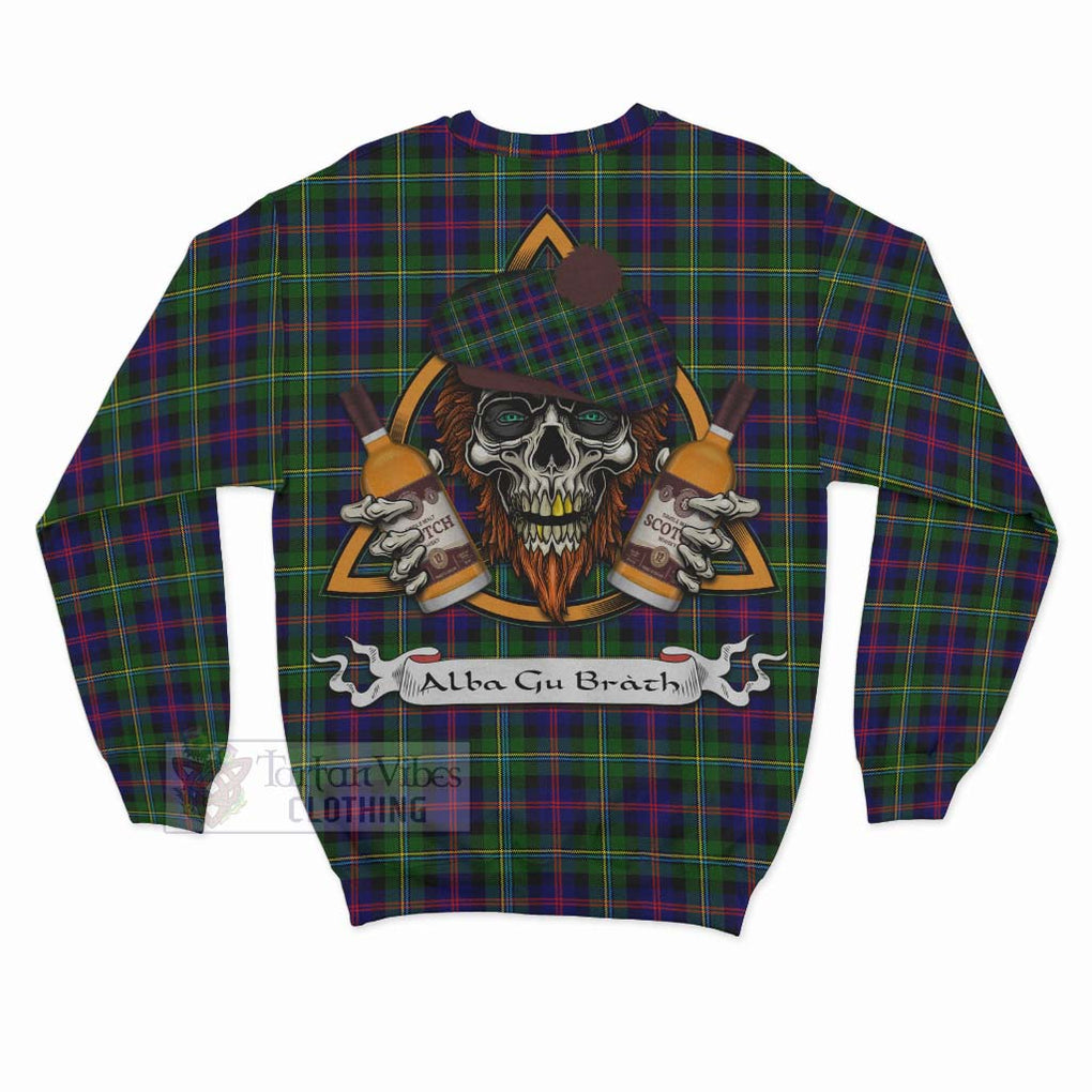 Tartan Vibes Clothing Malcolm Tartan Sweatshirt with Family Crest and Bearded Skull Holding Bottles of Whiskey