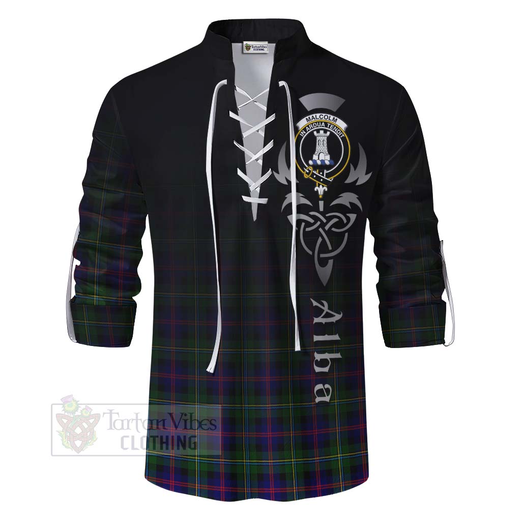 Tartan Vibes Clothing Malcolm Tartan Ghillie Kilt Shirt Featuring Alba Gu Brath Family Crest Celtic Inspired