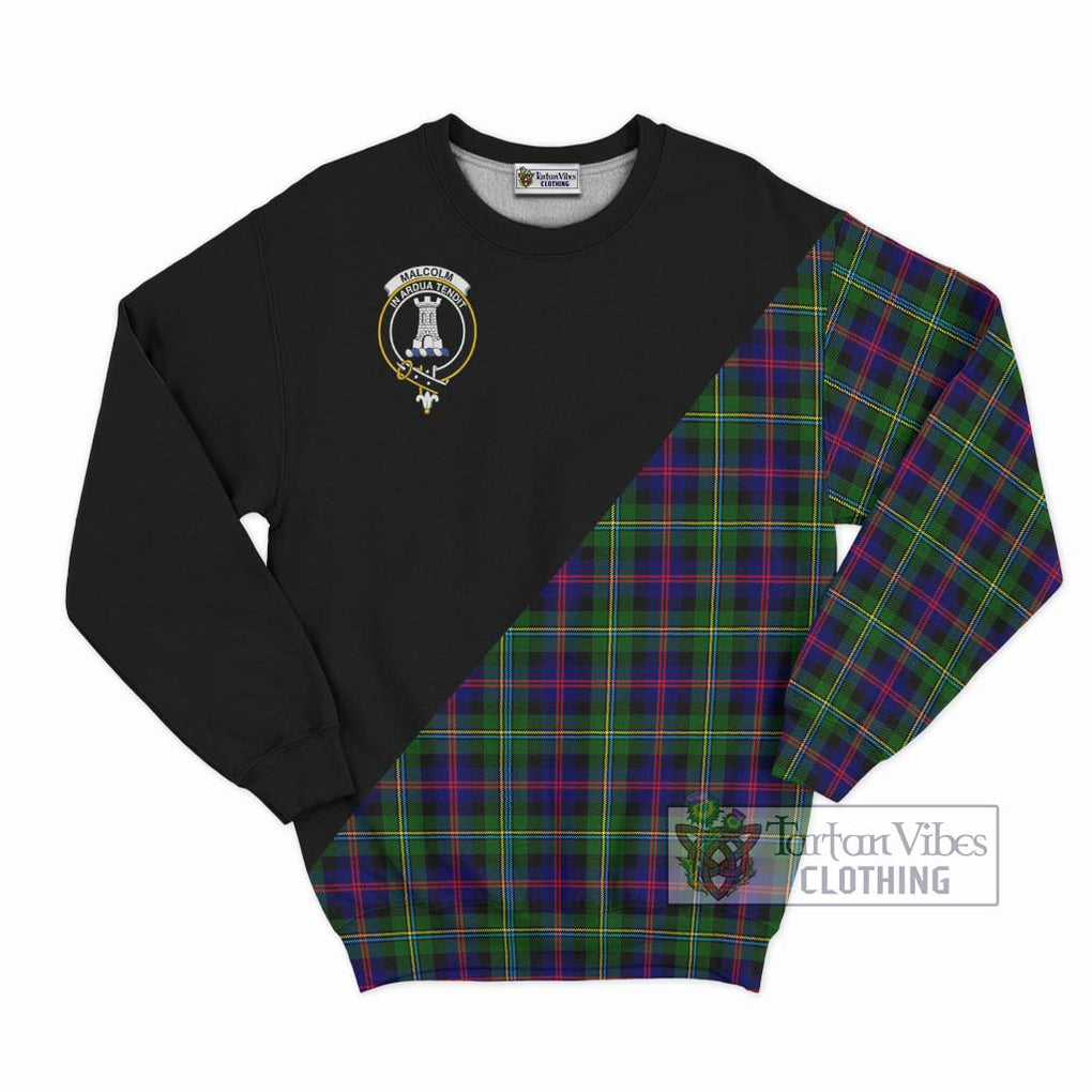 Malcolm Tartan Sweatshirt with Family Crest and Military Logo Style - Tartanvibesclothing Shop