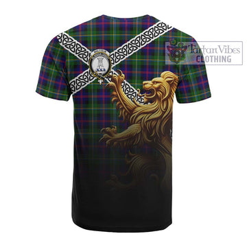 Malcolm Crest Tartan Cotton T-shirt with Golden Lion Emblem Celtic Style - Tartan Vibes Clothing