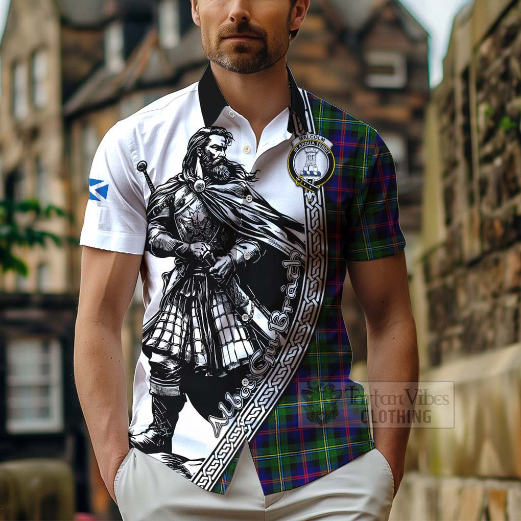 Tartan Vibes Clothing Malcolm Tartan Clan Crest Short Sleeve Button Shirt with Highlander Warrior Celtic Style