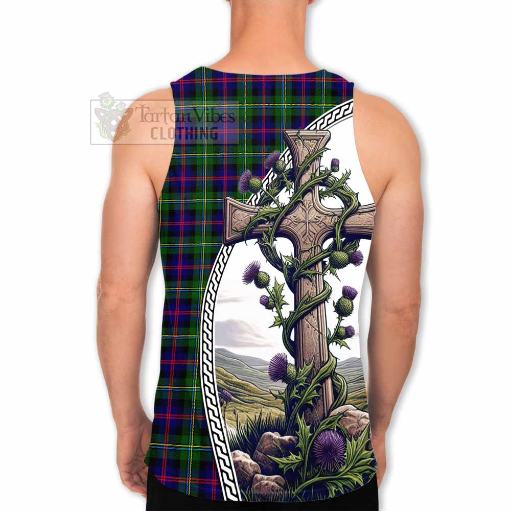 Tartan Vibes Clothing Malcolm Tartan Men's Tank Top with Family Crest and St. Andrew's Cross Accented by Thistle Vines