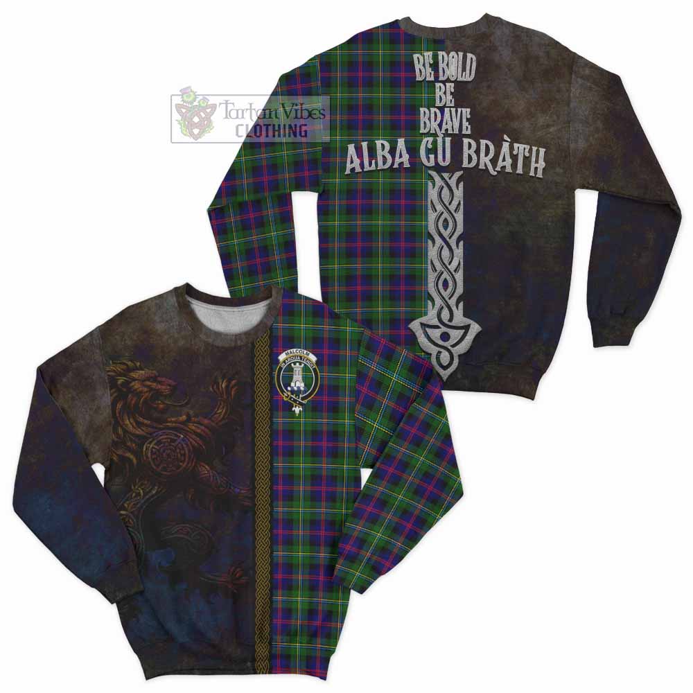 Malcolm Tartan Family Crest Sweatshirt Alba Gu Brath Be Brave Lion Ancient Style - Tartan Vibes Clothing