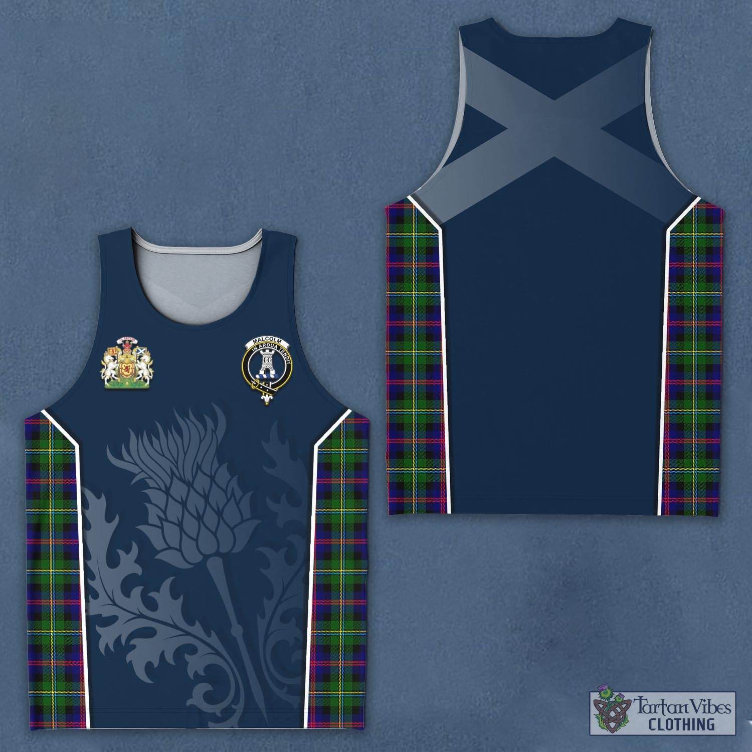 Tartan Vibes Clothing Malcolm Tartan Men's Tanks Top with Family Crest and Scottish Thistle Vibes Sport Style
