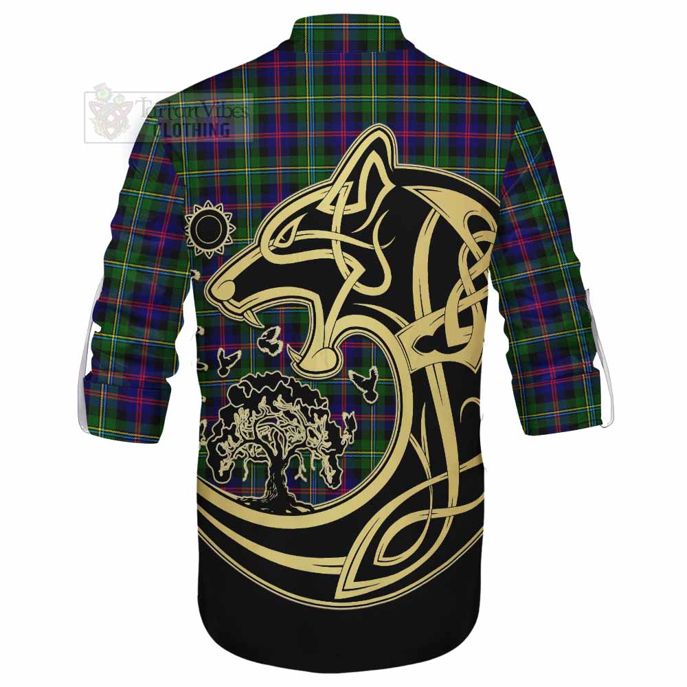 Tartan Vibes Clothing Malcolm Tartan Ghillie Kilt Shirt with Family Crest Celtic Wolf Style