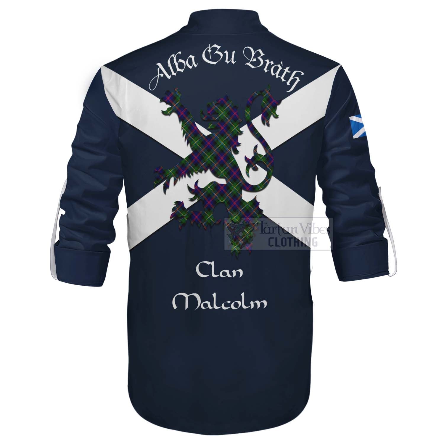 Tartan Vibes Clothing Malcolm Tartan Lion Rampant Ghillie Kilt Shirt Proudly Display Your Heritage with Alba Gu Brath and Clan Name