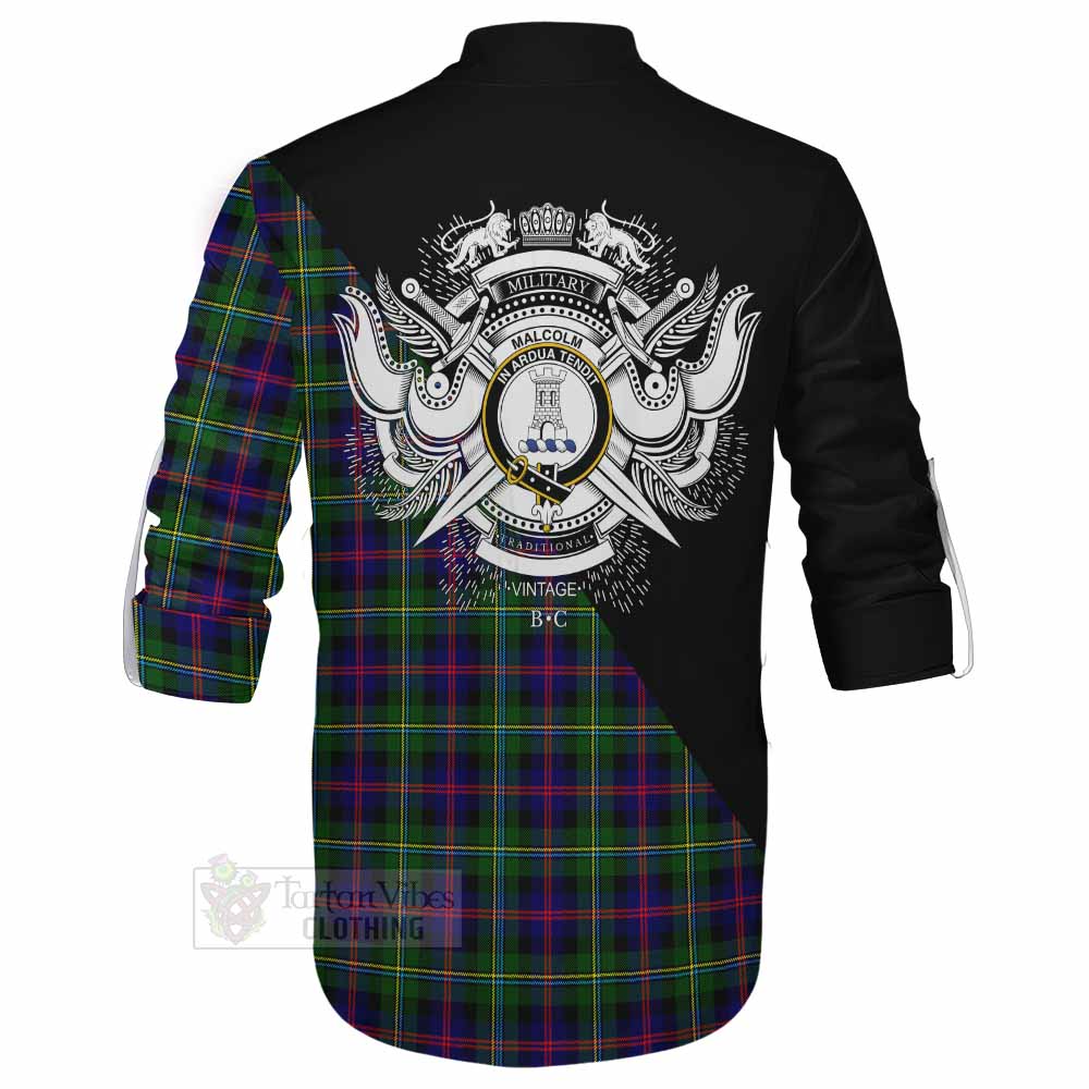 Tartan Vibes Clothing Malcolm Tartan Ghillie Kilt Shirt with Family Crest and Military Logo Style