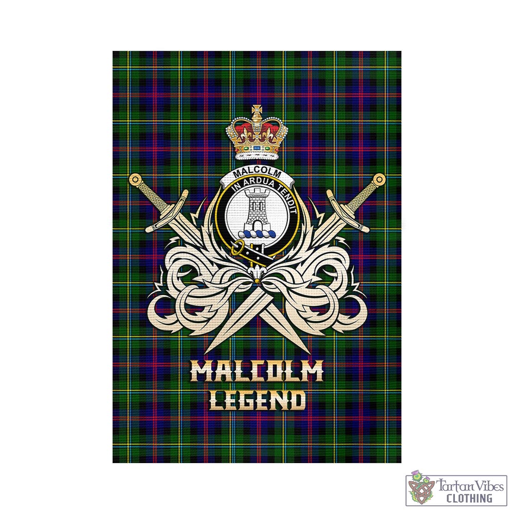 Tartan Vibes Clothing Malcolm Tartan Flag with Clan Crest and the Golden Sword of Courageous Legacy