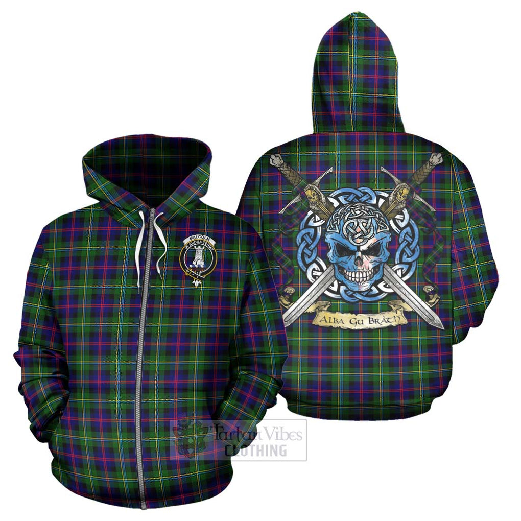 Tartan Vibes Clothing Malcolm Tartan Hoodie with Family Crest Celtic Skull Style