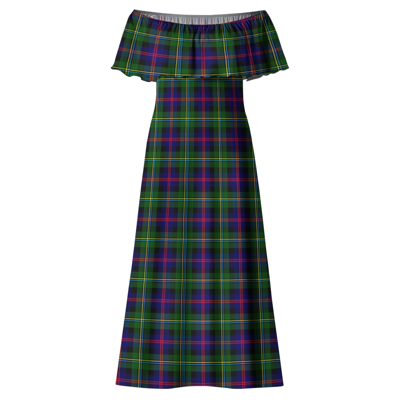 Malcolm Tartan Off Shoulder Long Dress - Tartanvibesclothing